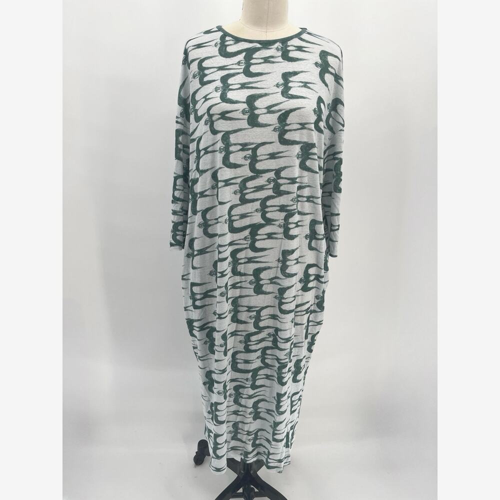 Mina Perhonen Hello Swallow Sweater Dress Sz 38 White Green Linen/Rayon